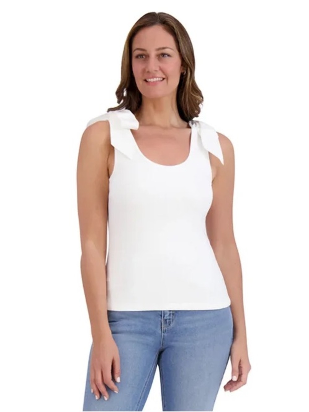 French Connection White Ribbed Bow Tank Top, Size XL - NWT